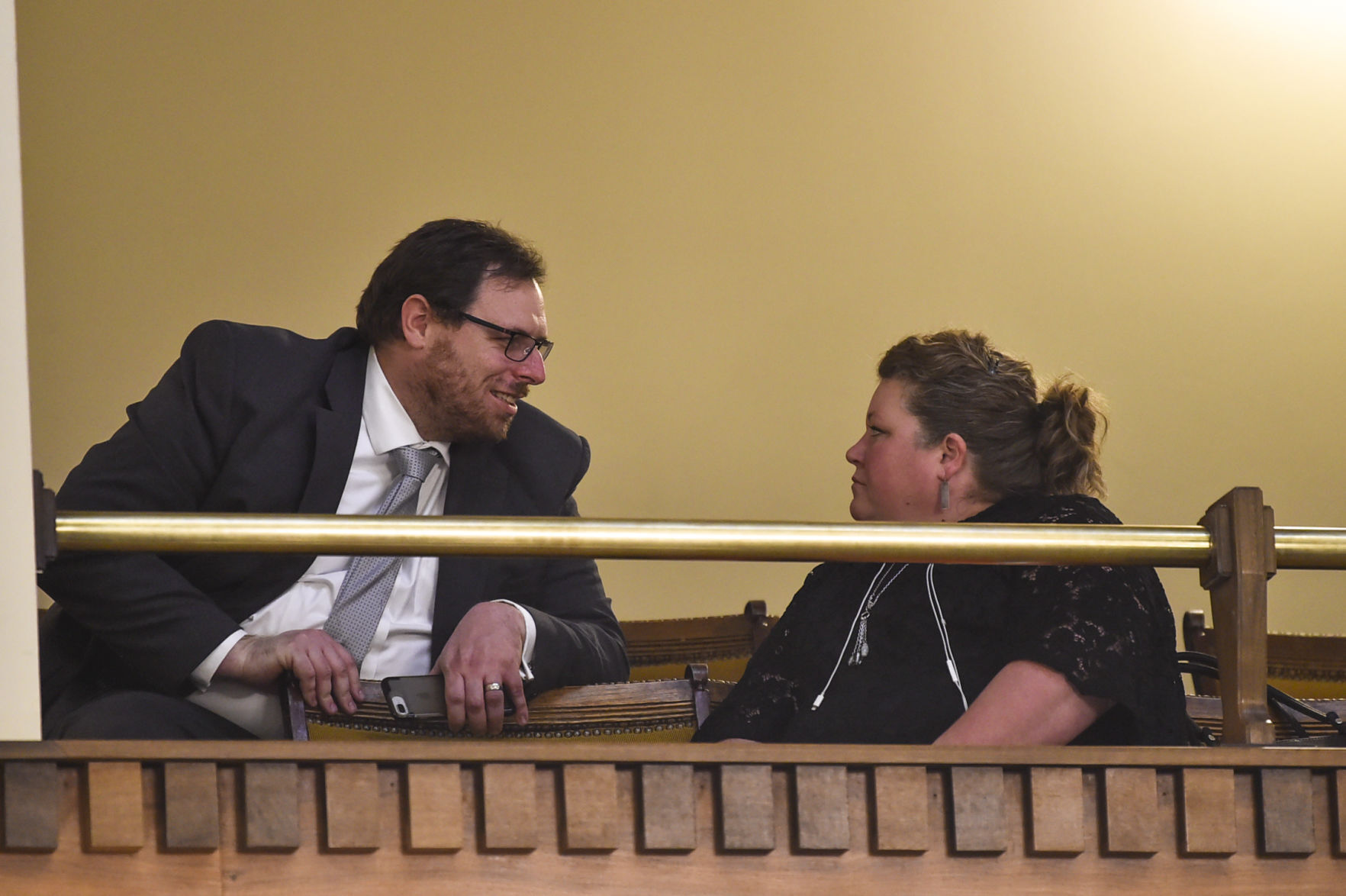 Judge Chris Abbott talks with his partner Jen Gursky